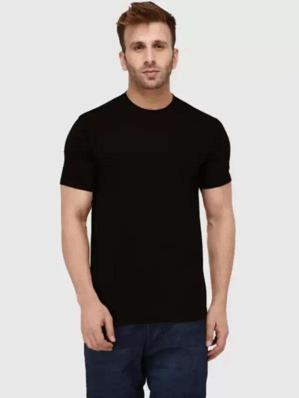 Men Solid Round Neck Polyester Black T-Shirt